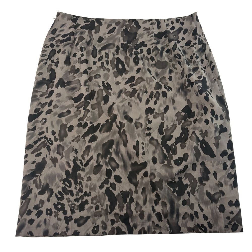 Ann Taylor Grey Black Silk Blend Leopard Animal Print Pencil Skirt Size 4